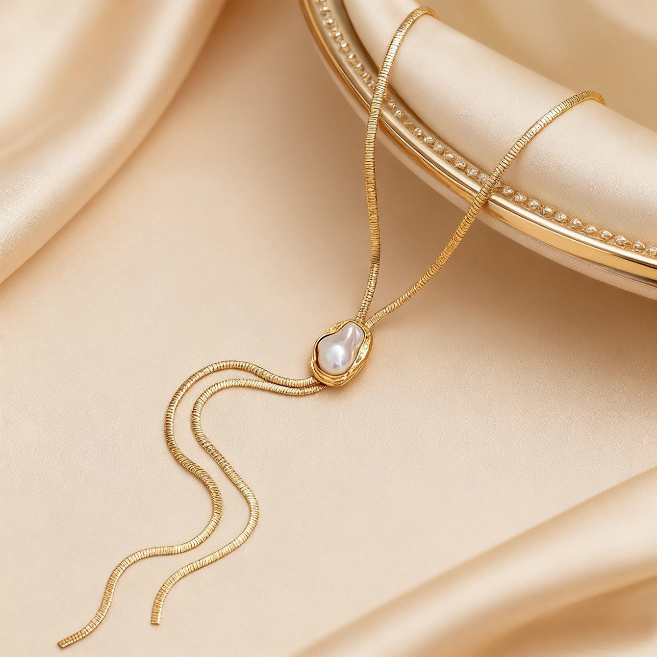For Golden Alloy Y-Necklace Lariat Necklace With Snake Chain - view 5