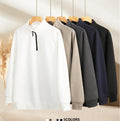 Solid Color White Long Sleeve Men's Hoodie With Standing Collar And Zipper Closure - front view