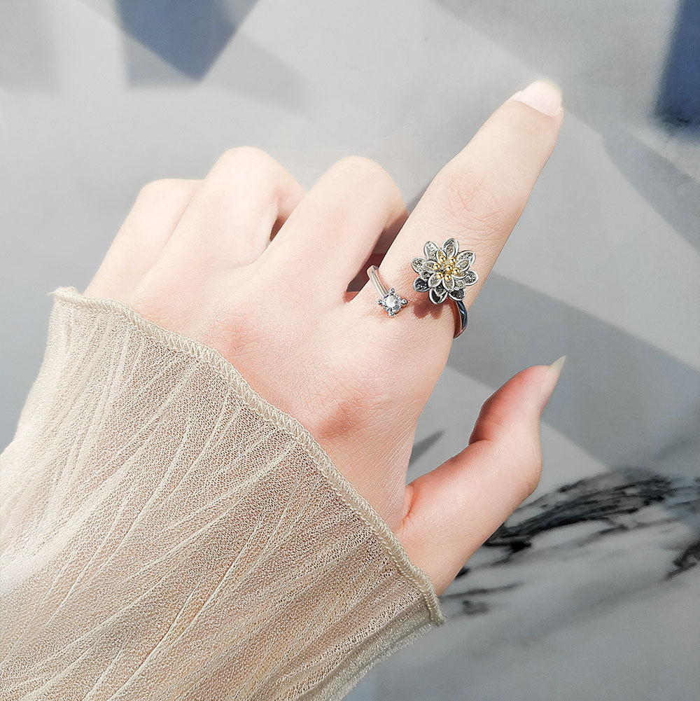 Daisy Spinner Ring For Women In New Style, Copper Material With Zircon Inlay, Anxiety Ring - view 2