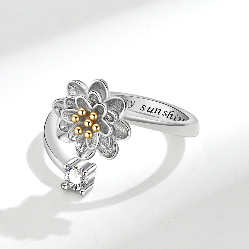 Daisy Spinner Ring For Women In New Style, Copper Material With Zircon Inlay, Anxiety Ring - view 3