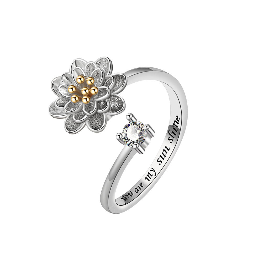 Daisy Spinner Ring For Women In New Style, Copper Material With Zircon Inlay, Anxiety Ring - view 5