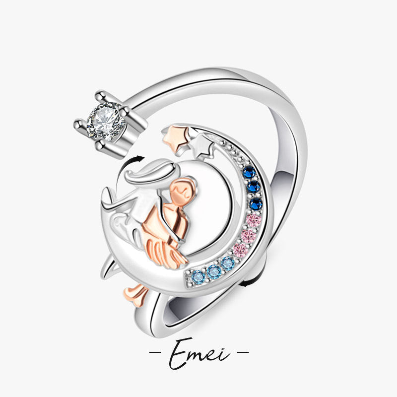Moon Pattern Rotatable Anxiety Ring For Unisex Featuring Copper Material And Rhinestones Inlay, Spinner Rings - front view