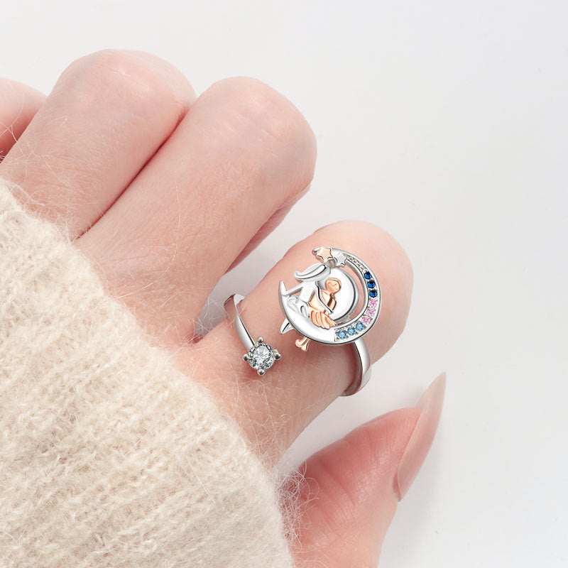 Moon Pattern Rotatable Anxiety Ring For Unisex Featuring Copper Material And Rhinestones Inlay, Spinner Rings - view 2