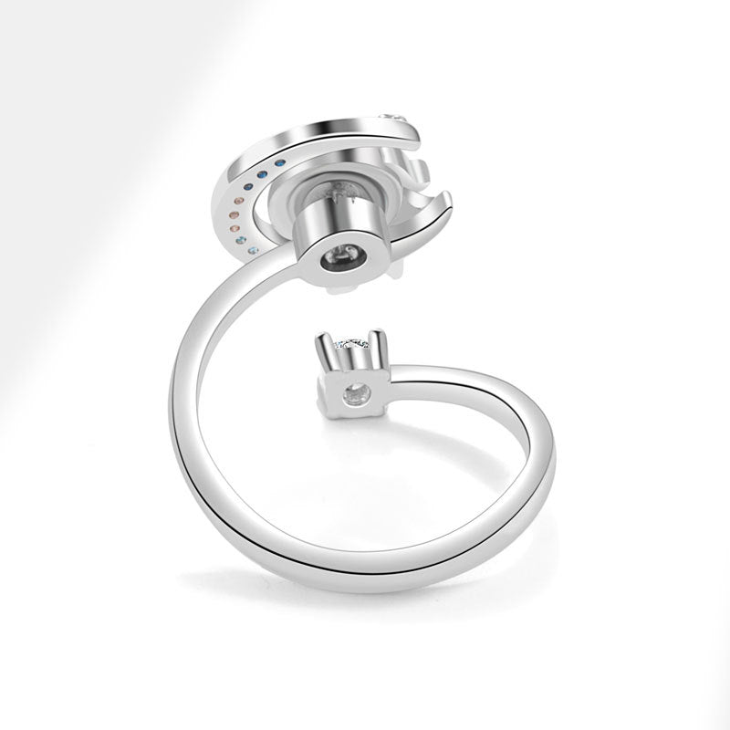 Moon Pattern Rotatable Anxiety Ring For Unisex Featuring Copper Material And Rhinestones Inlay, Spinner Rings - view 4