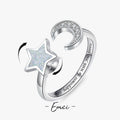 Moon Pattern Rotatable Anxiety Ring For Unisex Featuring Copper Material And Rhinestones Inlay, Spinner Rings - front view