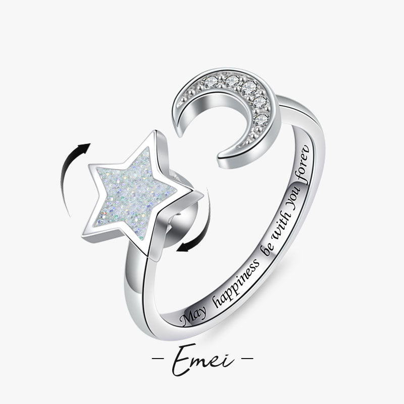 Moon Pattern Rotatable Anxiety Ring For Unisex Featuring Copper Material And Rhinestones Inlay, Spinner Rings - front view