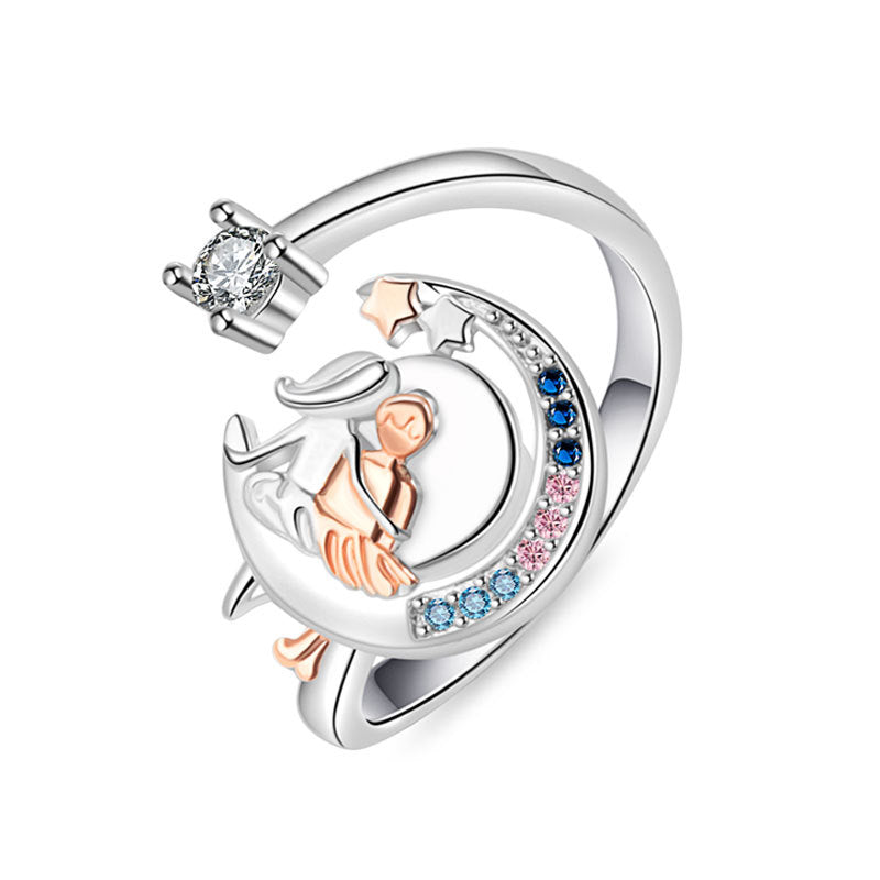 Moon Pattern Rotatable Anxiety Ring For Unisex Featuring Copper Material And Rhinestones Inlay, Spinner Rings - view 5