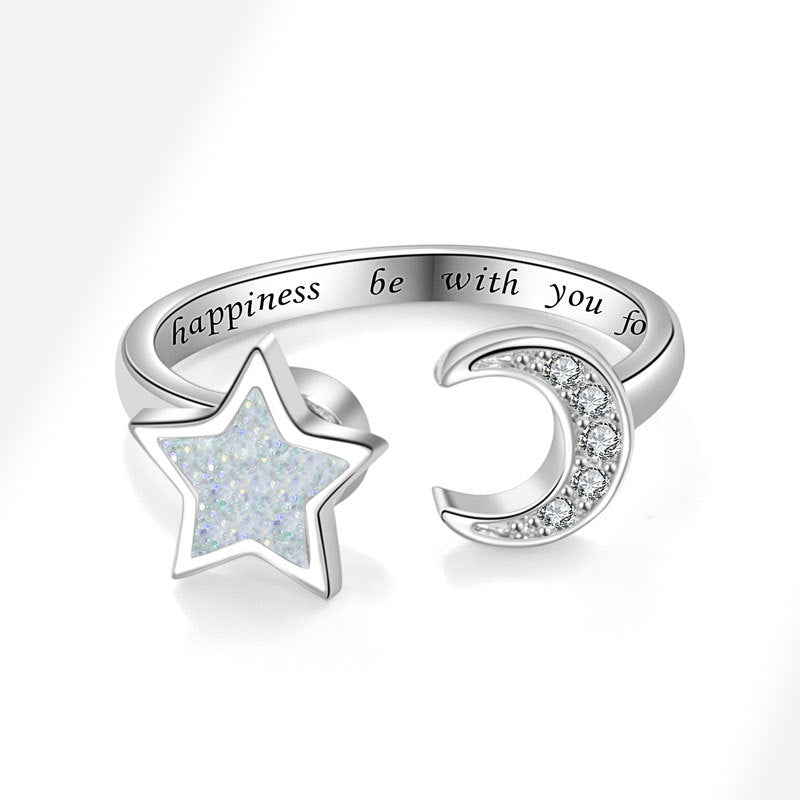 Moon Pattern Rotatable Anxiety Ring For Unisex Featuring Copper Material And Rhinestones Inlay, Spinner Rings - view 3