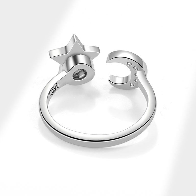 Moon Pattern Rotatable Anxiety Ring For Unisex Featuring Copper Material And Rhinestones Inlay, Spinner Rings - view 4