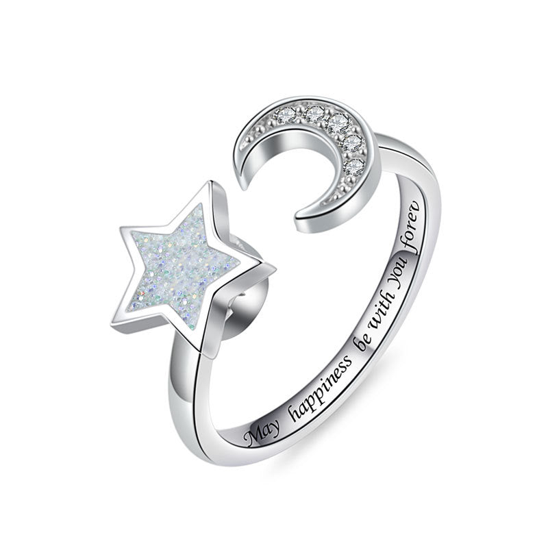 Moon Pattern Rotatable Anxiety Ring For Unisex Featuring Copper Material And Rhinestones Inlay, Spinner Rings - view 5