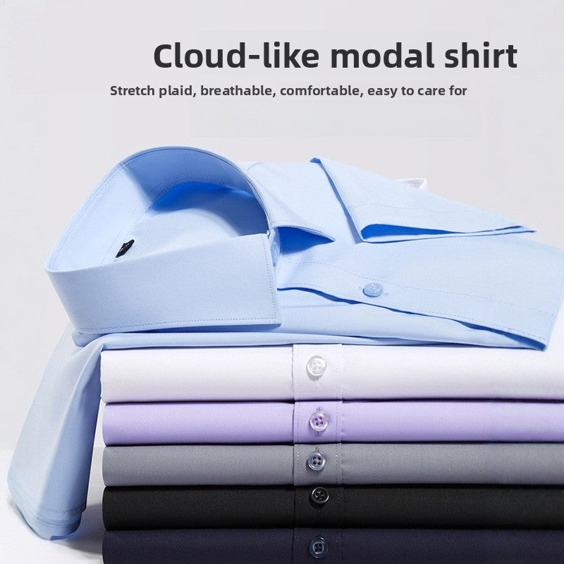 Solid Color Men's Shirt In Modal Fabric Featuring Long Sleeves For Comfortable Wear - front view
