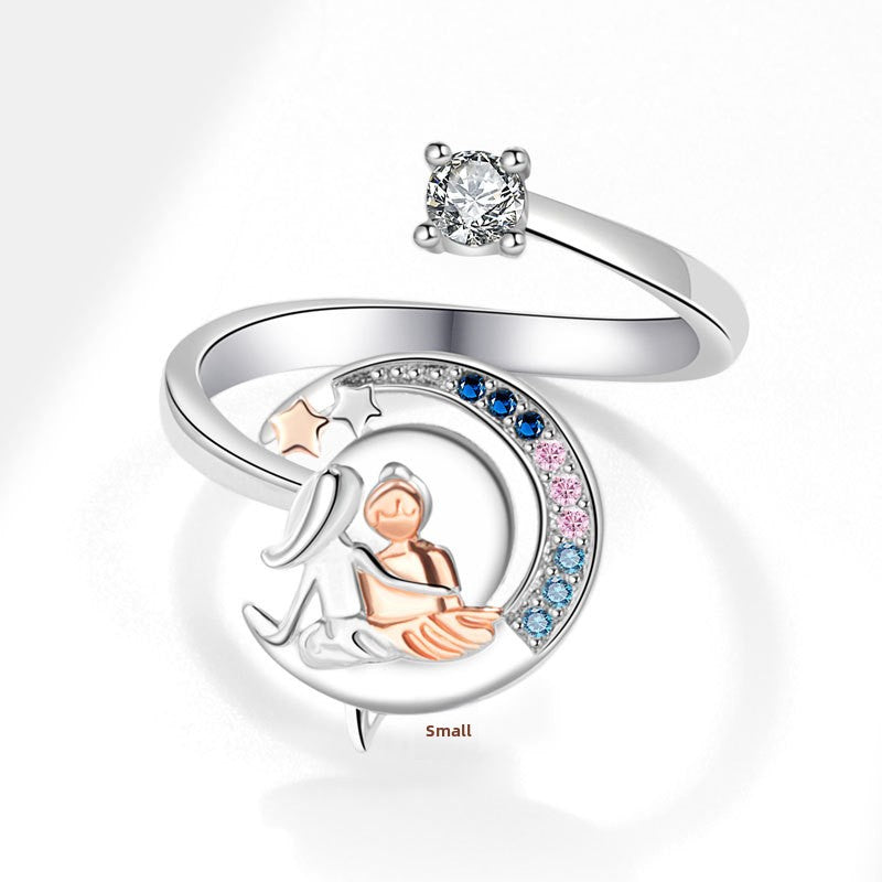Moon Pattern Rotatable Anxiety Ring For Unisex Featuring Copper Material And Rhinestones Inlay, Spinner Rings - view 3