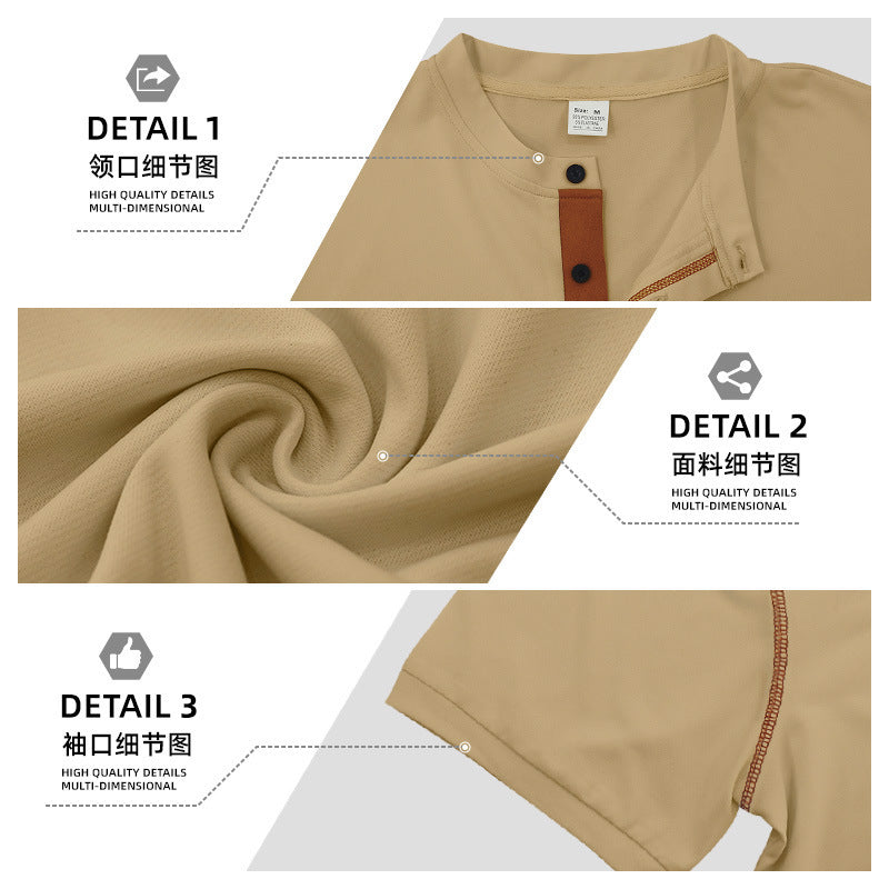 Solid Color Men's T-Shirt With Standing Collar And Short Sleeve For Casual Wear - view 5