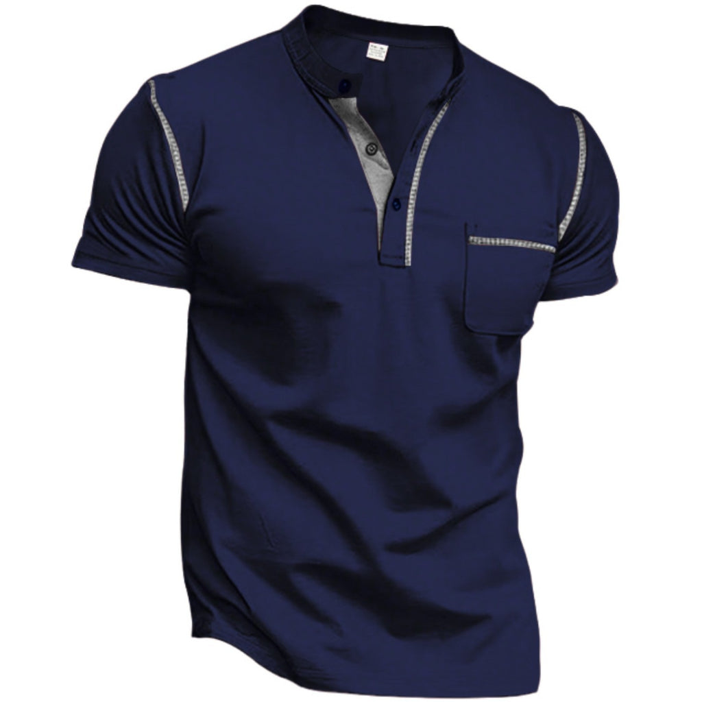 Solid Color Men's T-Shirt With Standing Collar And Short Sleeve For Casual Wear - view 3