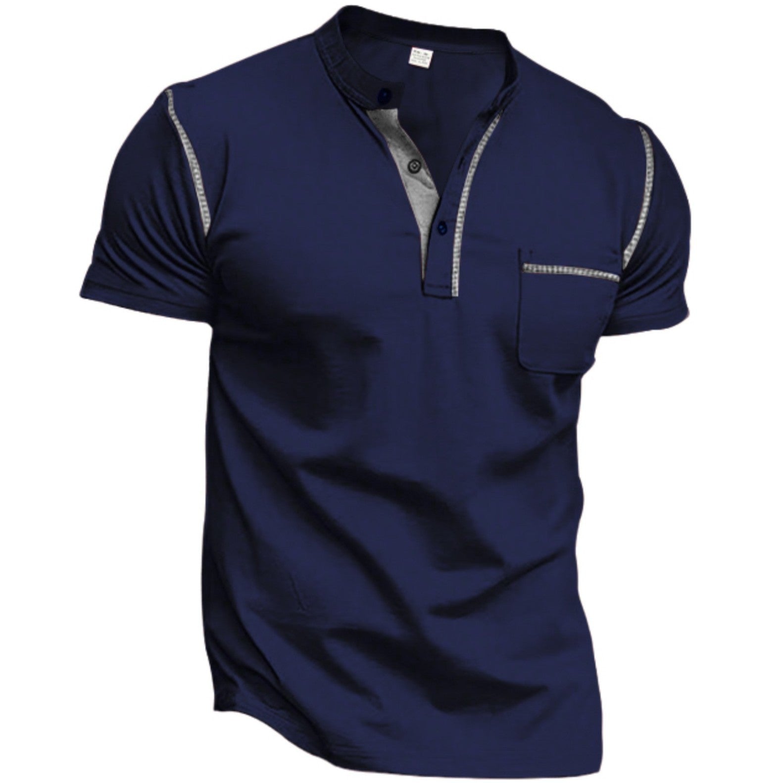 Solid Color Men's T-Shirt With Standing Collar And Short Sleeve For Casual Wear - view 3
