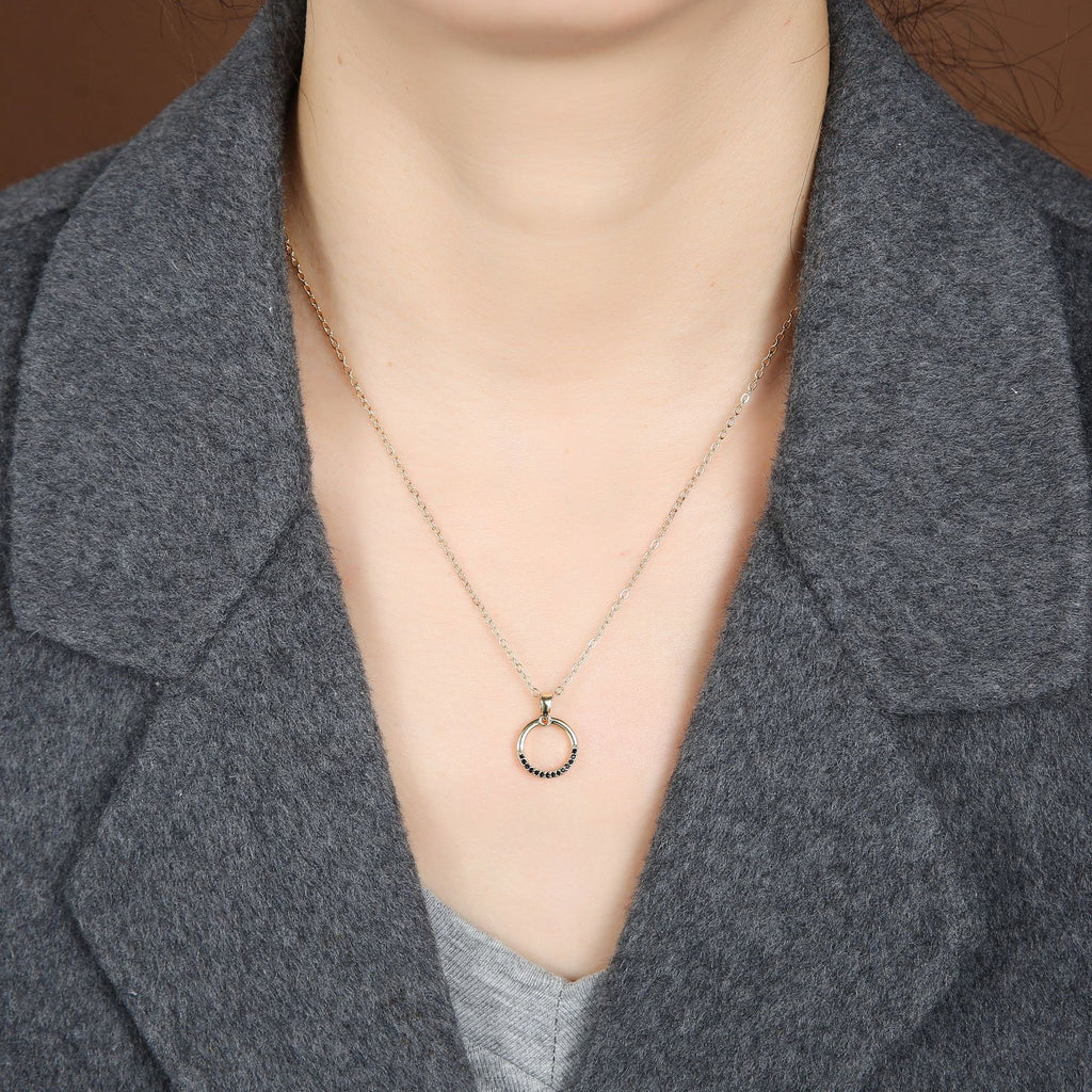 Geometric Pendant Necklace For Unisex Featuring Copper Material With Zircon Inlay On Cable Chain, Stylish Ring Necklace - view 3
