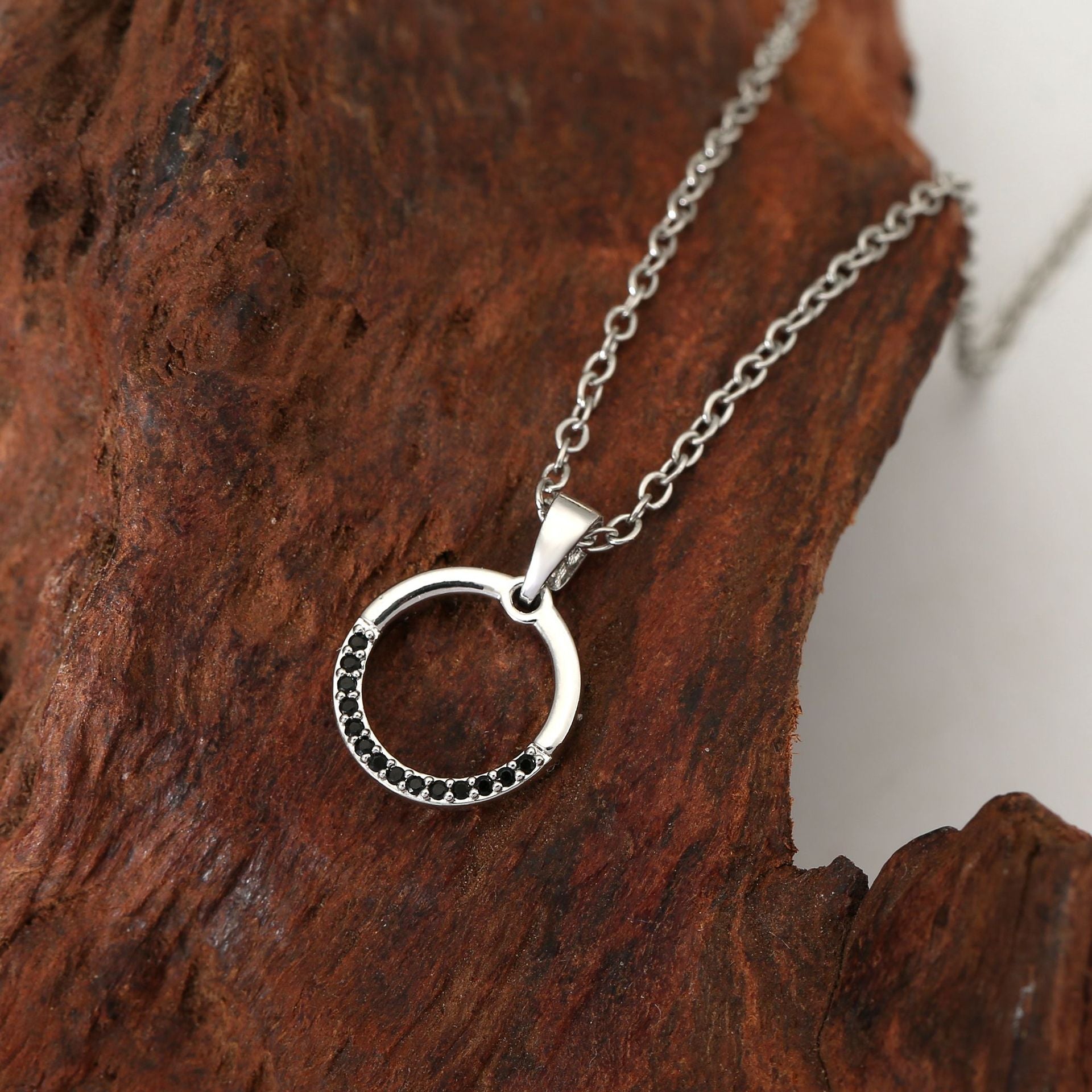 Geometric Pendant Necklace For Unisex Featuring Copper Material With Zircon Inlay On Cable Chain, Stylish Ring Necklace - view 4