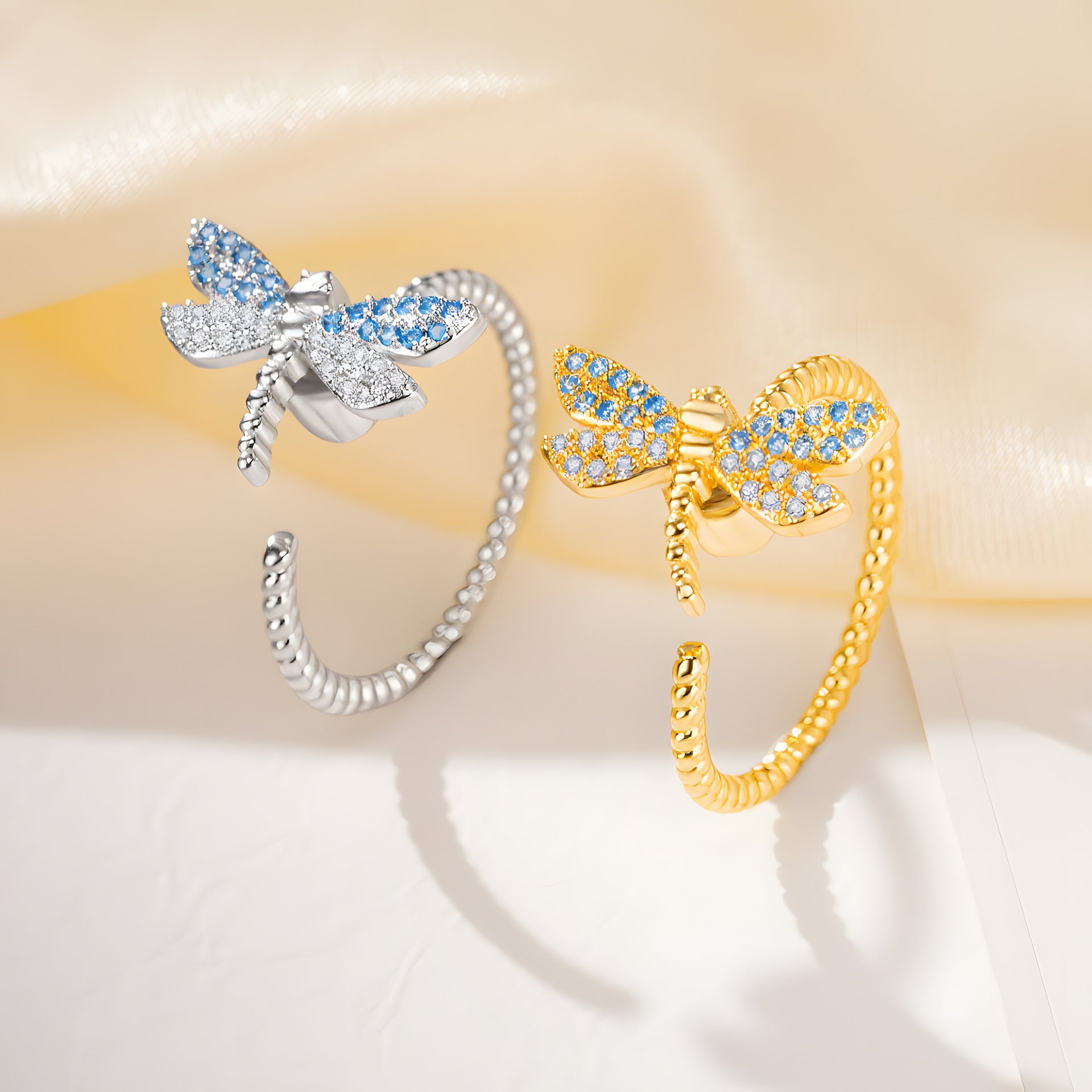 Dragonfly Anxiety Ring For Couples, Pastoral Style Copper Spinner Ring Featuring Zircon Inlay - view 2