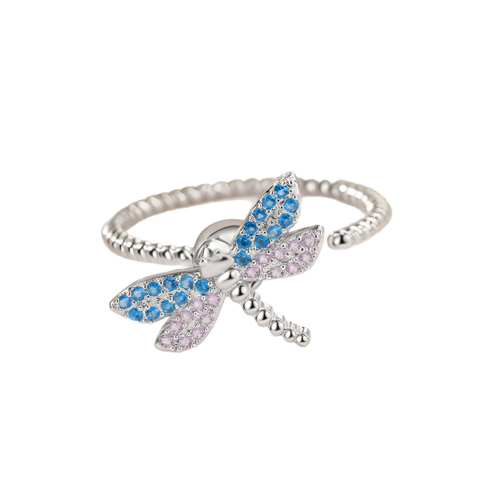 Dragonfly Anxiety Ring For Couples, Pastoral Style Copper Spinner Ring Featuring Zircon Inlay - view 5
