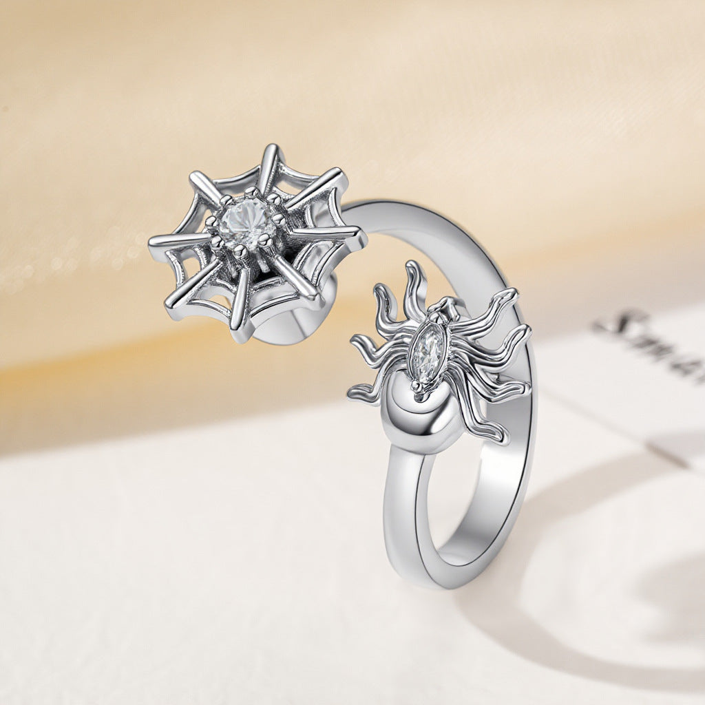 Sweet Spider Web Anxiety Ring For Unisex Featuring Copper Material And Zircon Inlay, Spinner Rings Design - view 3