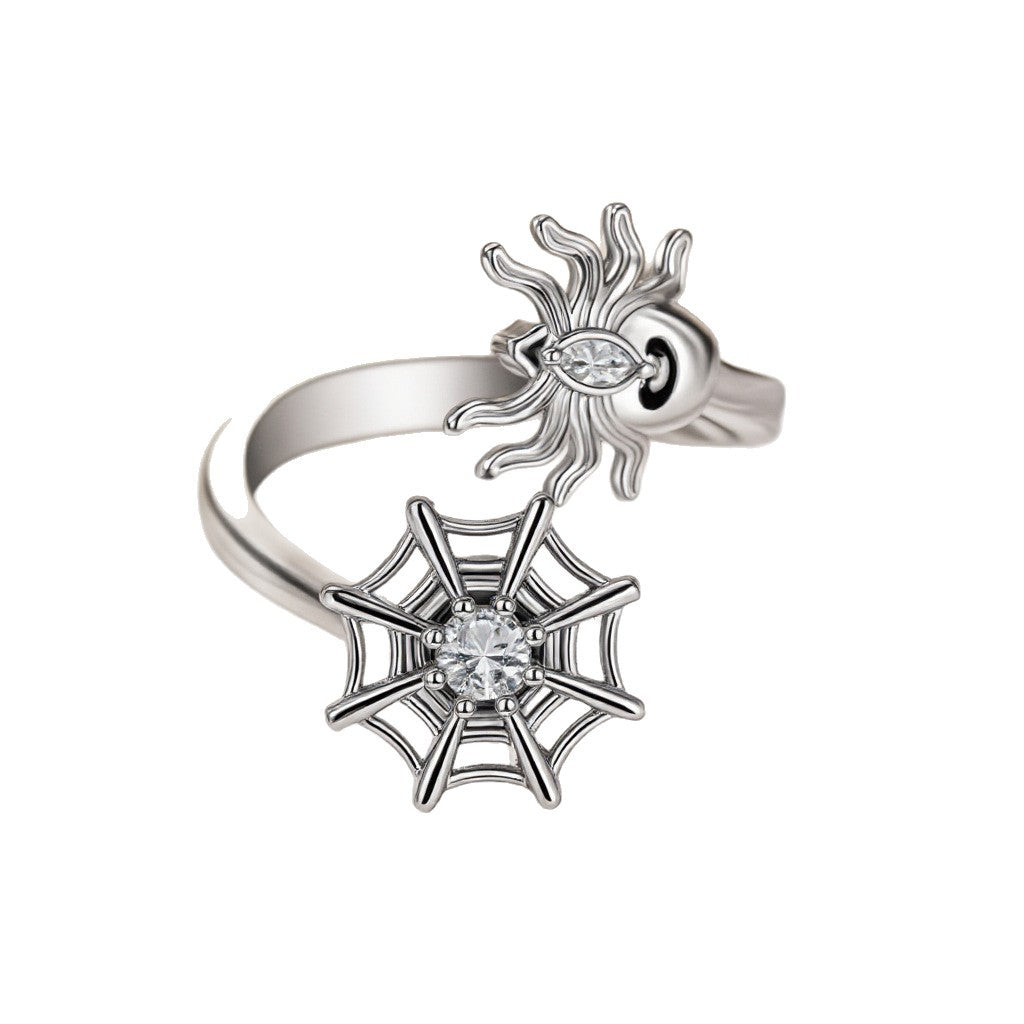 Sweet Spider Web Anxiety Ring For Unisex Featuring Copper Material And Zircon Inlay, Spinner Rings Design - view 5
