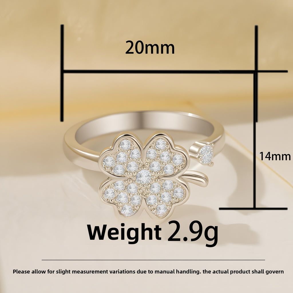 Four Leaf Clover Rotatable Anxiety Ring For Women In Pastoral Style, Made Of Copper, Featuring Spinner Rings Design - view 2
