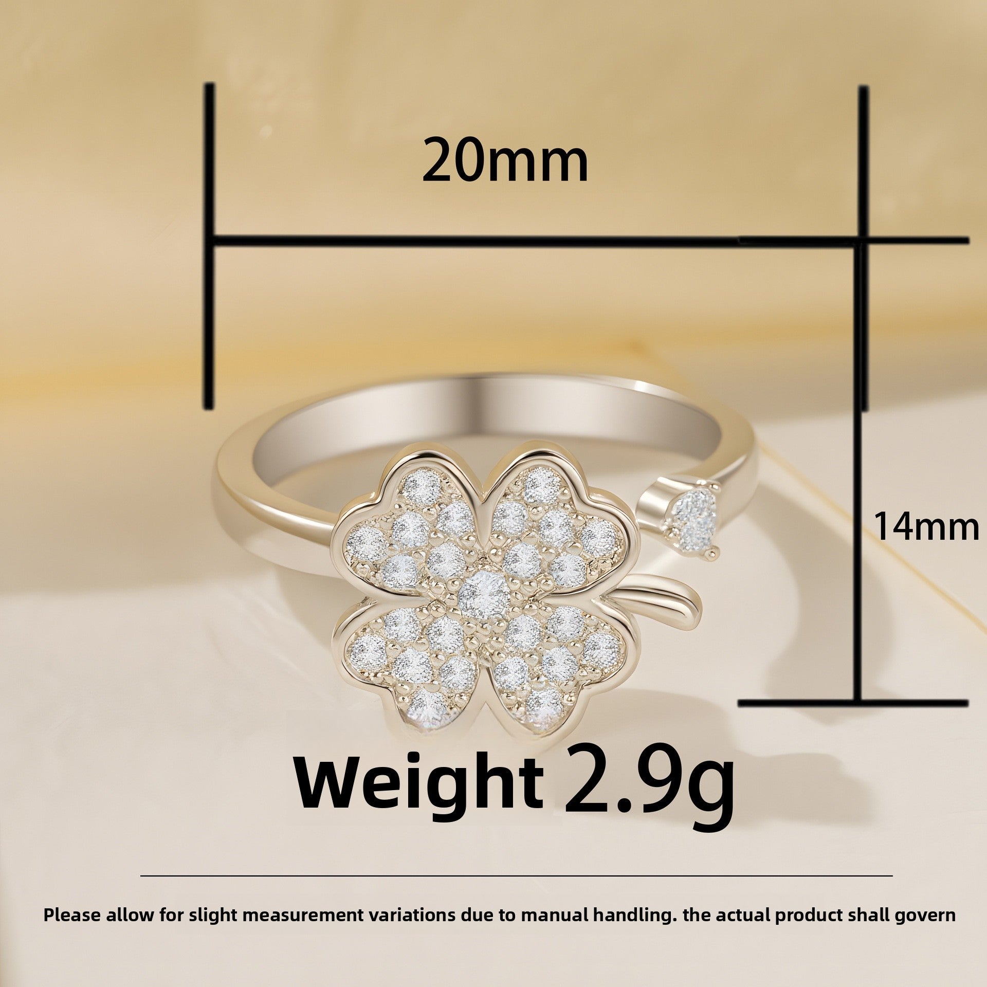 Four Leaf Clover Rotatable Anxiety Ring For Women In Pastoral Style, Made Of Copper, Featuring Spinner Rings Design - view 2