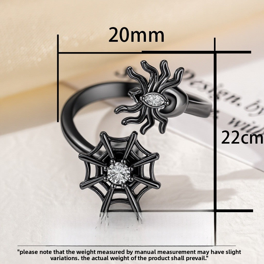 Sweet Spider Web Anxiety Ring For Unisex Featuring Copper Material And Zircon Inlay, Spinner Rings Design - view 2