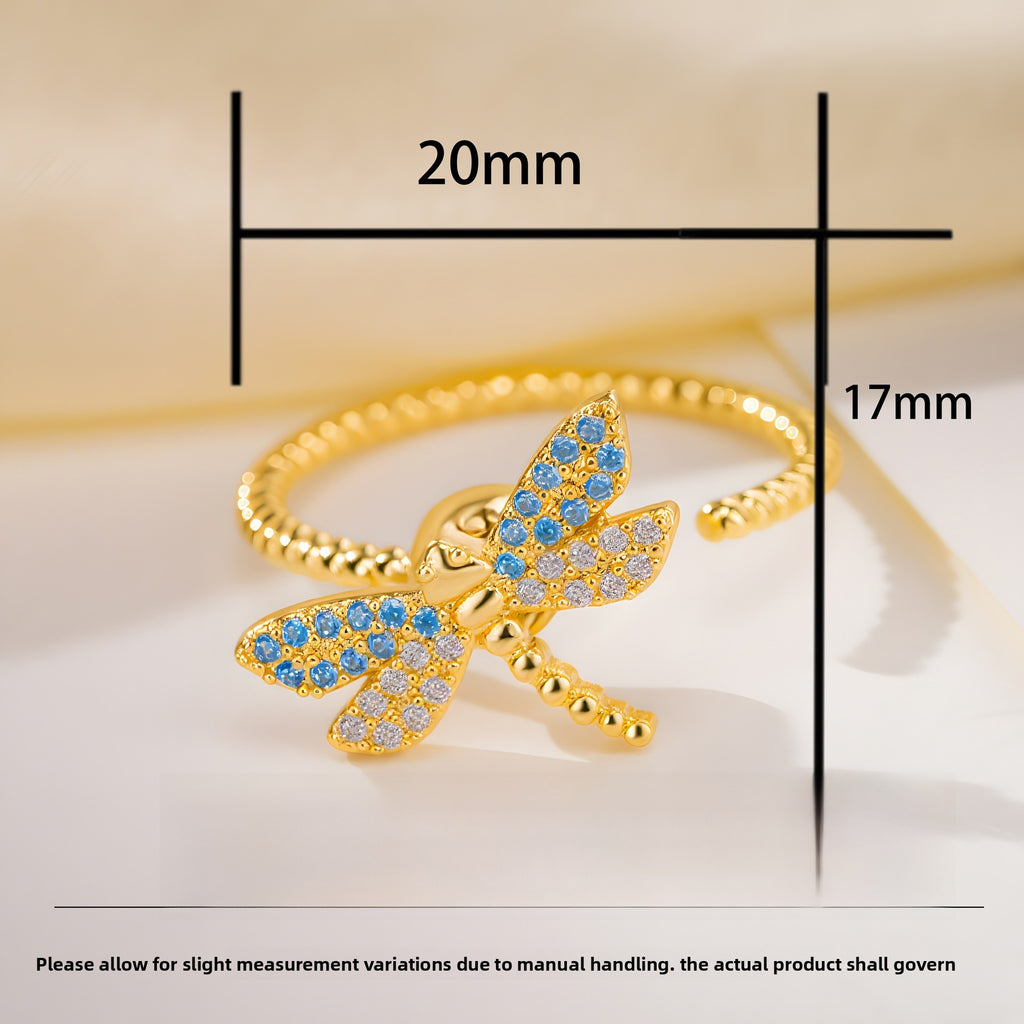 Dragonfly Anxiety Ring For Couples, Pastoral Style Copper Spinner Ring Featuring Zircon Inlay - view 3