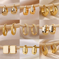 Geometric Three-dimensional Earrings For Women, 304 Stainless Steel With 18K Real Gold Plated PVD Coating 0.03µm Featuring Zircon Inlay - front view