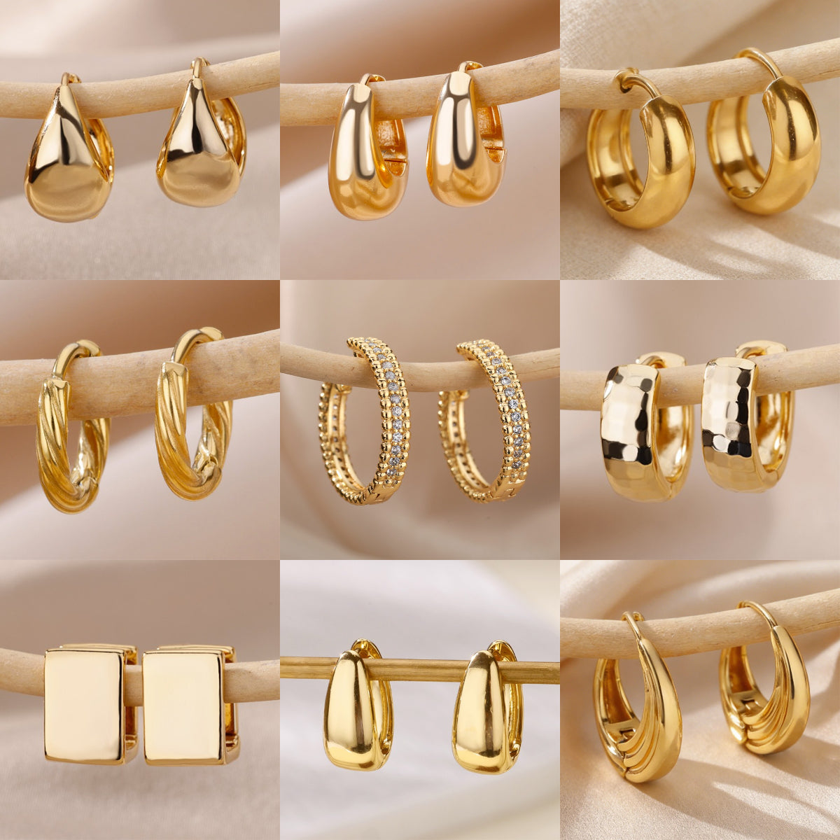 Geometric Three-dimensional Earrings For Women, 304 Stainless Steel With 18K Real Gold Plated PVD Coating 0.03µm Featuring Zircon Inlay - front view