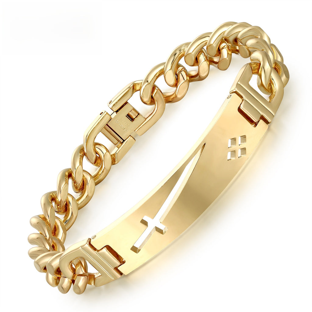 Geometric Men's Bracelets In Steel Color Featuring Electroplated Craftsmanship - front view