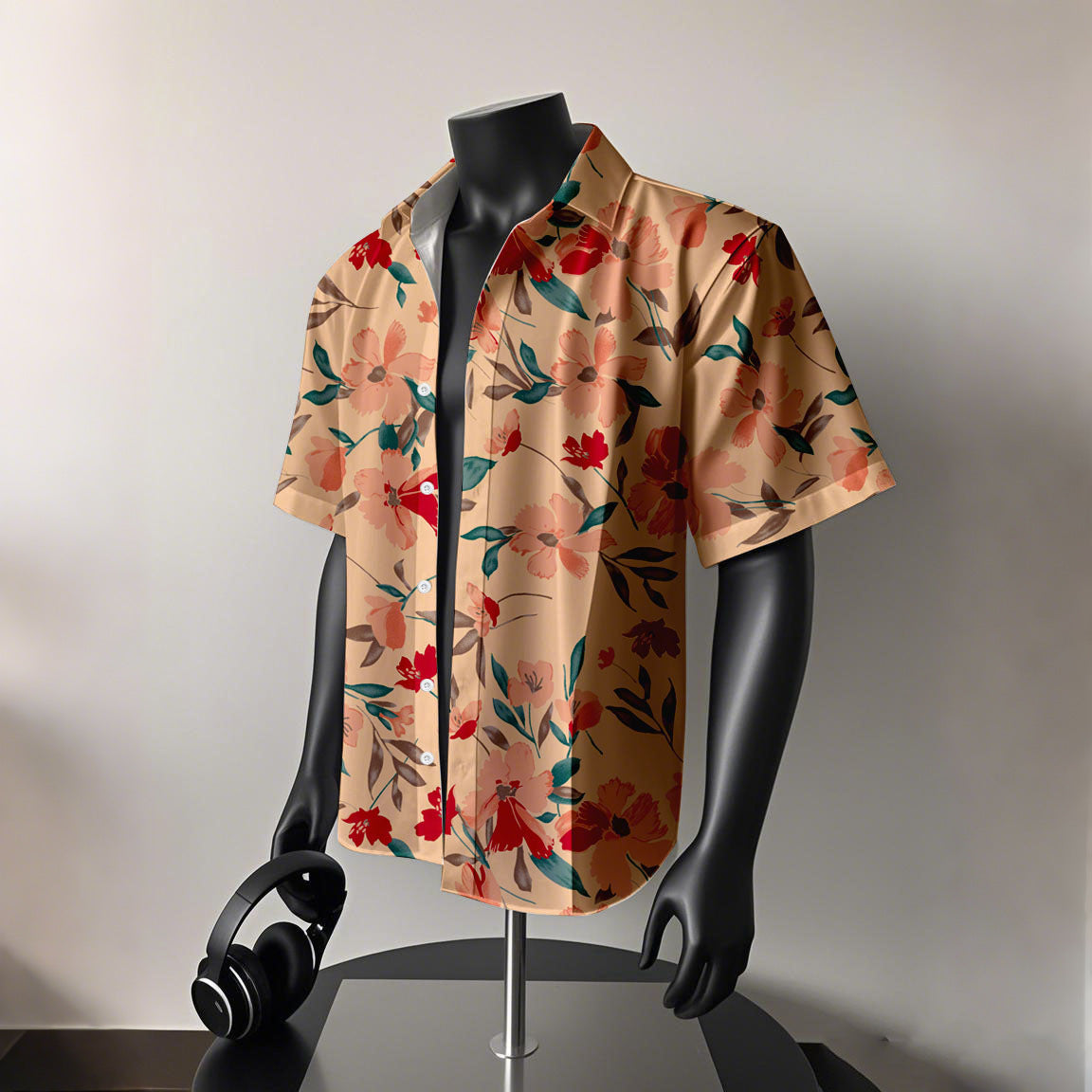 Hawaiian Flowers Short Sleeve Blouse With Printing, Men's Shirt Featuring Orthodox Cross Necklace Style - view 2