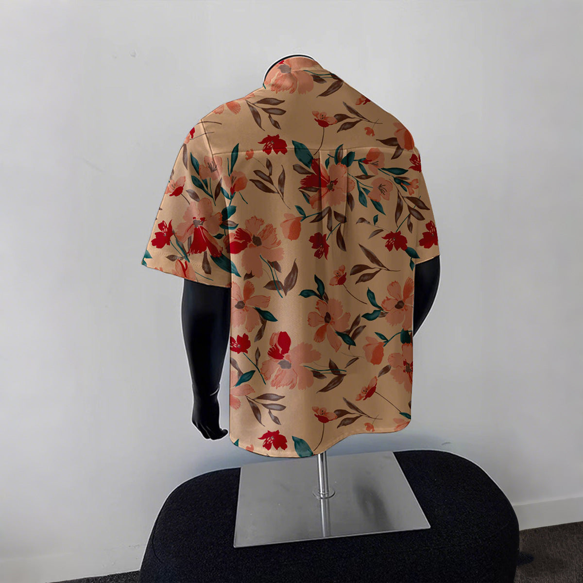 Hawaiian Flowers Short Sleeve Blouse With Printing, Men's Shirt Featuring Orthodox Cross Necklace Style - view 3