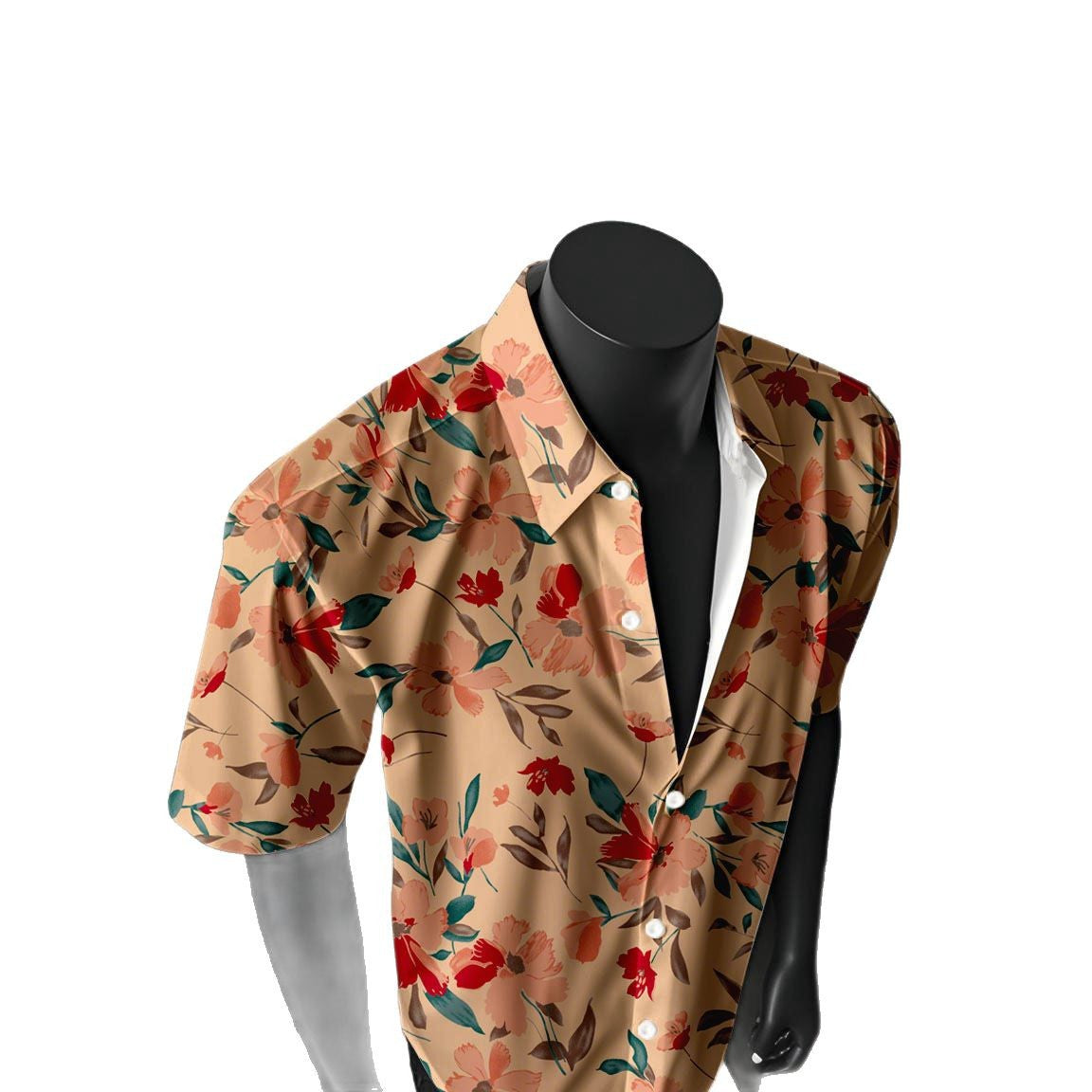 Hawaiian Flowers Short Sleeve Blouse With Printing, Men's Shirt Featuring Orthodox Cross Necklace Style - view 5