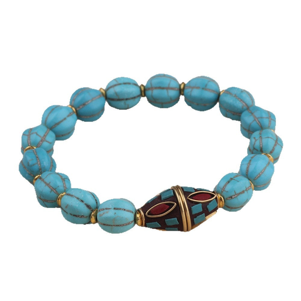 Tribal For Nepal Bracelets Unisex Ethnic Style Beaded Chain Bracelet Featuring Turquoise Inlay Material - view 5