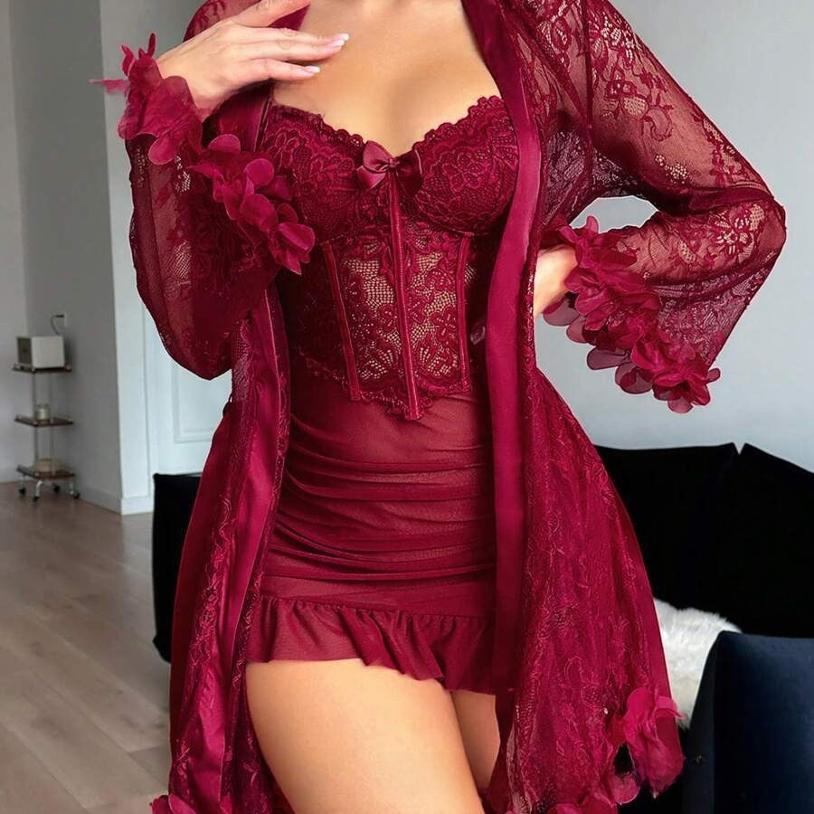 Sexy Women’s Dress Lingerie In Gauze Fabric With Delicate Lace Craftsmanship For Elegant Intimate Wear - view 2