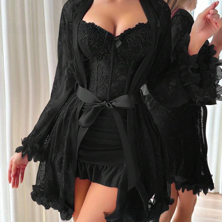 Sexy Women’s Dress Lingerie In Gauze Fabric With Delicate Lace Craftsmanship For Elegant Intimate Wear - view 3