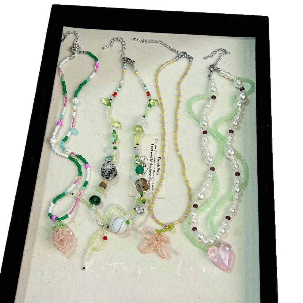 Sweet Heart Shape Beaded Necklace For Women In Colour Plastic, Featuring Tulip Design - view 5