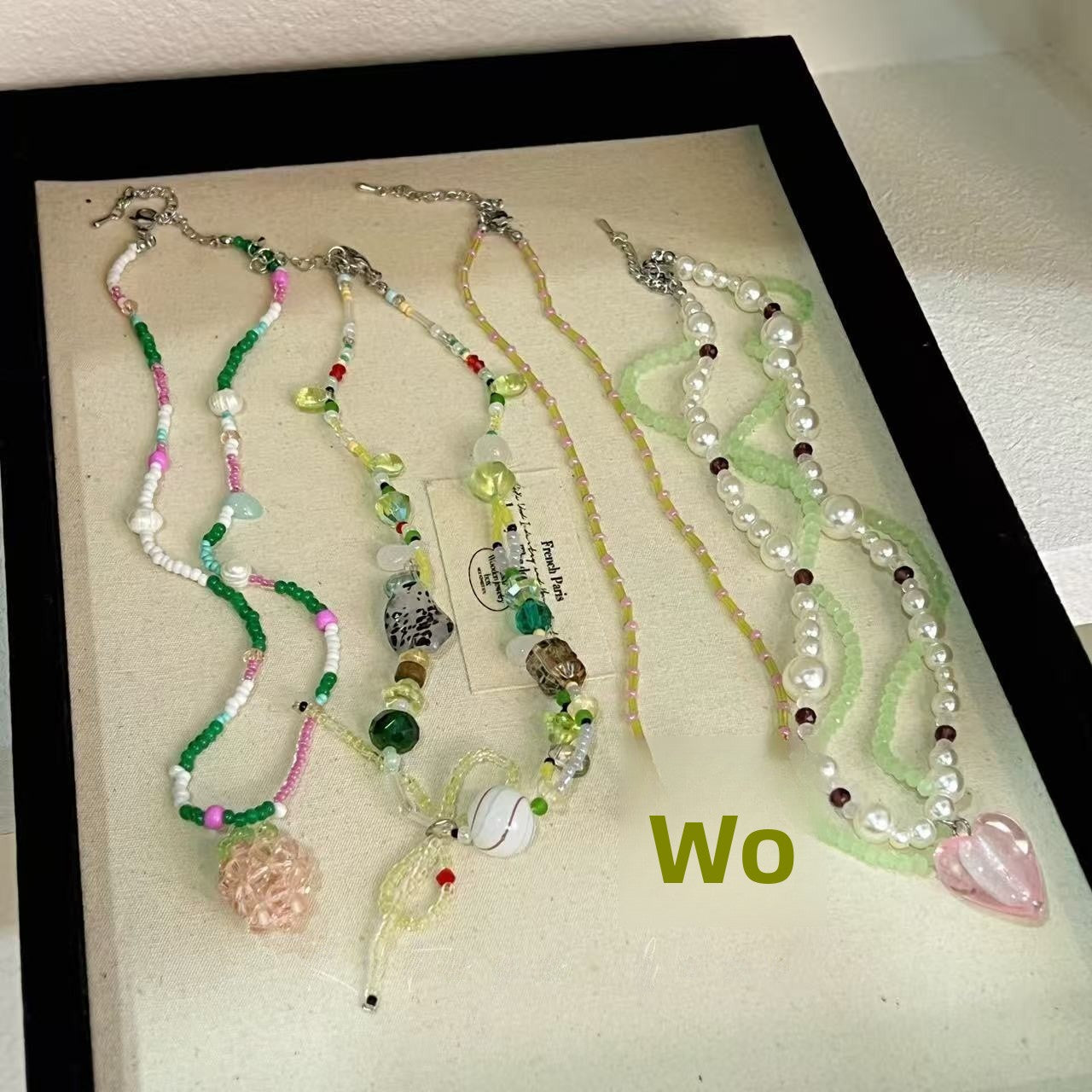 Sweet Heart Shape Beaded Necklace For Women In Colour Plastic, Featuring Tulip Design - view 4