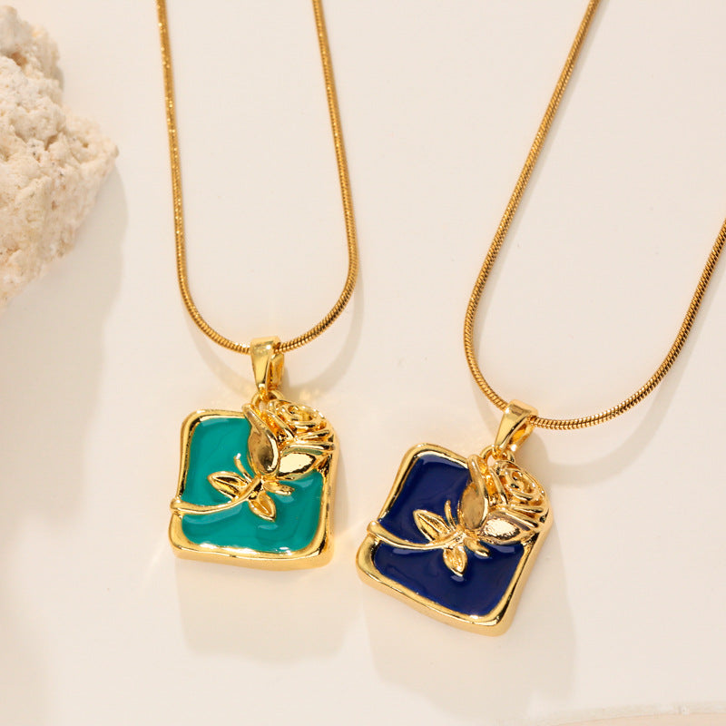 Rose Enamel Pendant Necklace For Women In Copper With Snake Chain, Featuring Tulip Necklace Design - view 3