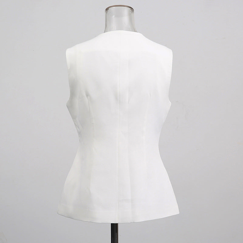Solid Color Sleeveless Polyester Vest With Button Detail, Novelty Style Women's Top - view 3