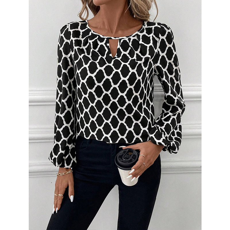 Simple Style Polyester Blouse With Printing, Lace And Chiffon Shirt - view 4
