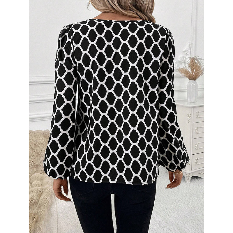 Simple Style Polyester Blouse With Printing, Lace And Chiffon Shirt - view 2