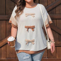 Short Sleeve Polyester T-shirt With Bow Tie Design, Pullover Style Women's Top - front view