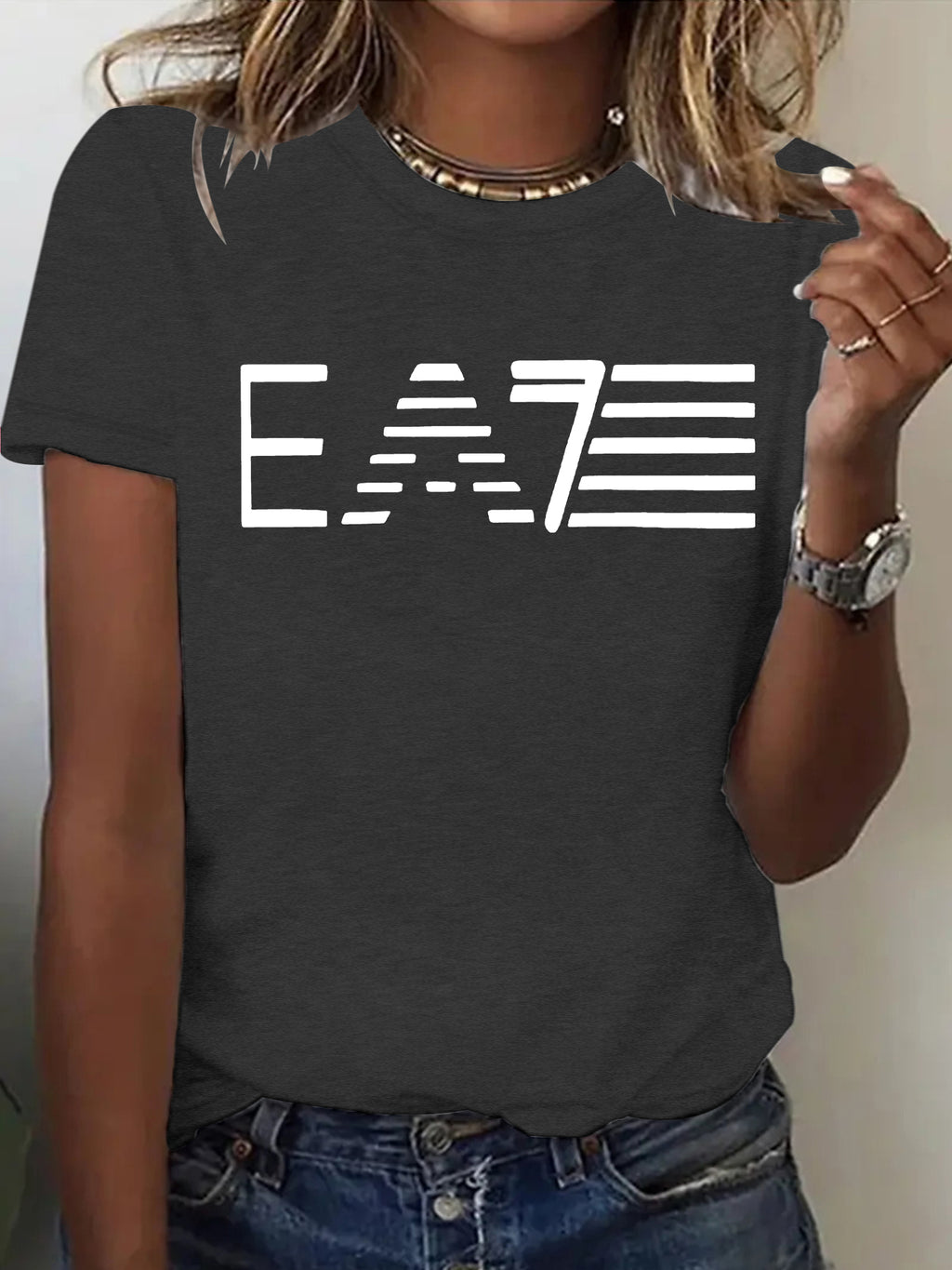 Casual Short Sleeve Rayon T-shirt With Printing, Comfortable And Stylish Women's Top - front view