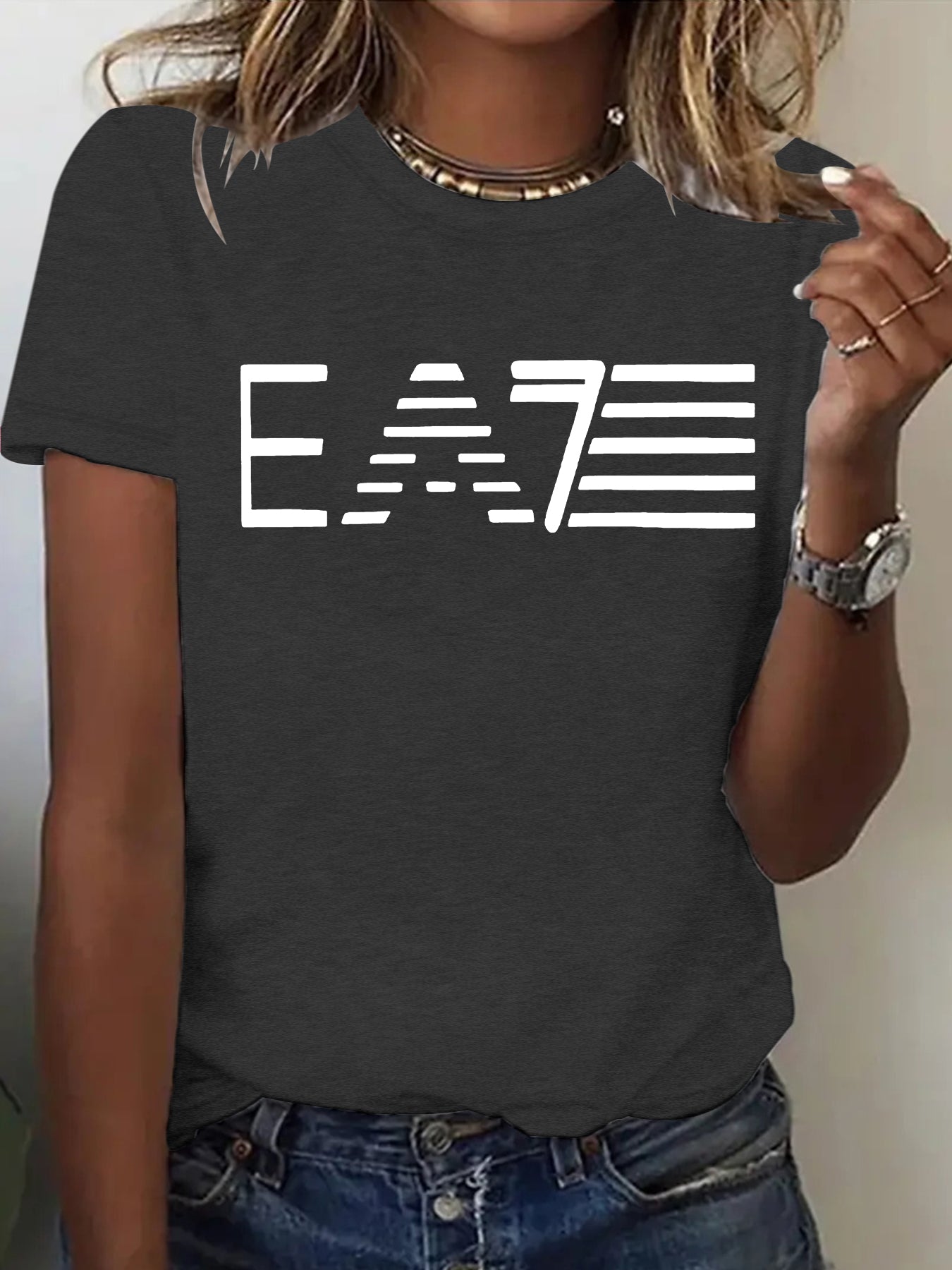 Casual Short Sleeve Rayon T-shirt With Printing, Comfortable And Stylish Women's Top - front view