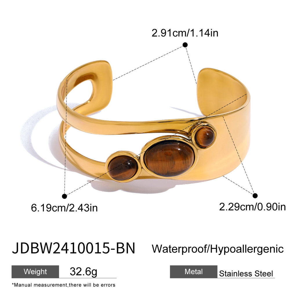 Real Gold Plated 304 Stainless Steel Ion Plating (IP) Pearl Tiger Eye Geometric Waterproof Non Tarnish Simple Style Open Rings For Women's - view 6