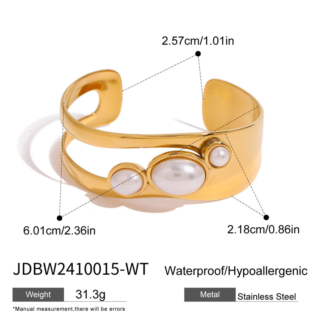 Real Gold Plated 304 Stainless Steel Ion Plating (IP) Pearl Tiger Eye Geometric Waterproof Non Tarnish Simple Style Open Rings For Women's - view 5