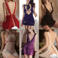 Sexy Solid Color Polyester Women’s Dress With Lace Craft, Stretchy Fabric, Perfect For Lingerie Sleepwear - front view